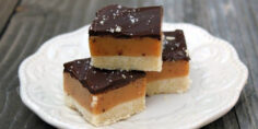 Millionaire Bars with Shortbread Crust, Caramel Filling and Salted Chocolate Topping